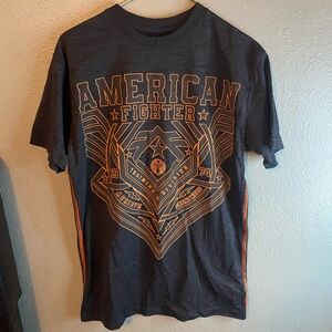 American Fighter Black Tee with Orange Shield Graphic